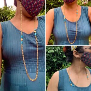 30" 22K Gold-Plated Handcrafted Mask Chain with Turquoise How to Wear