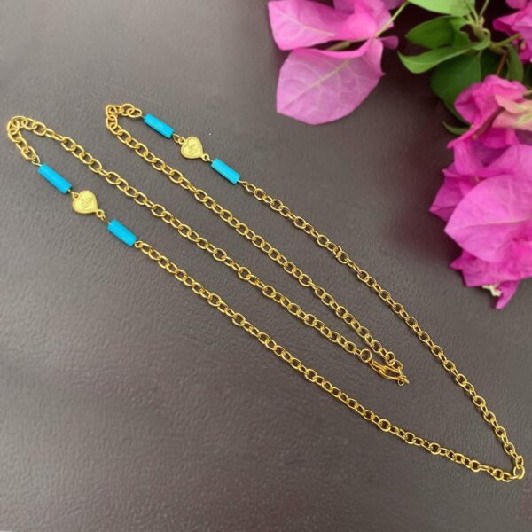 30 Inch 22K Gold-Plated Handcrafted Mask Chain with Turquoise as Necklace1