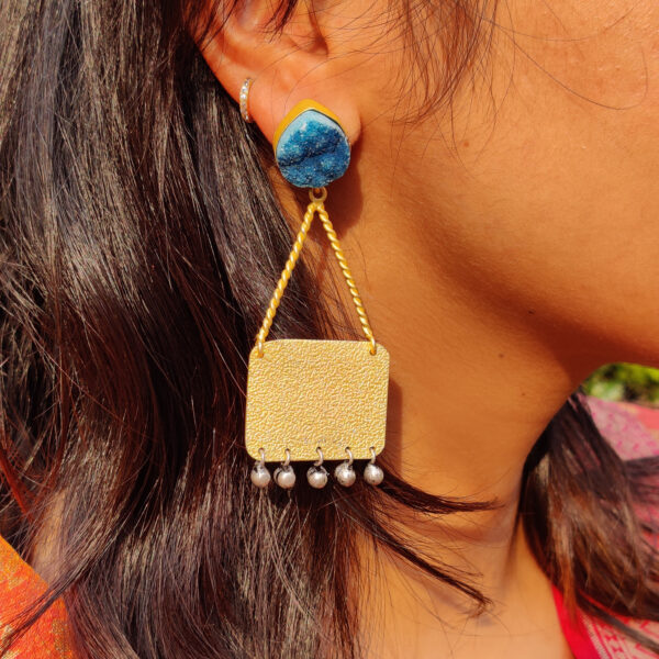 The Swing Danglers with Antique Finish Ghungroo - Blue