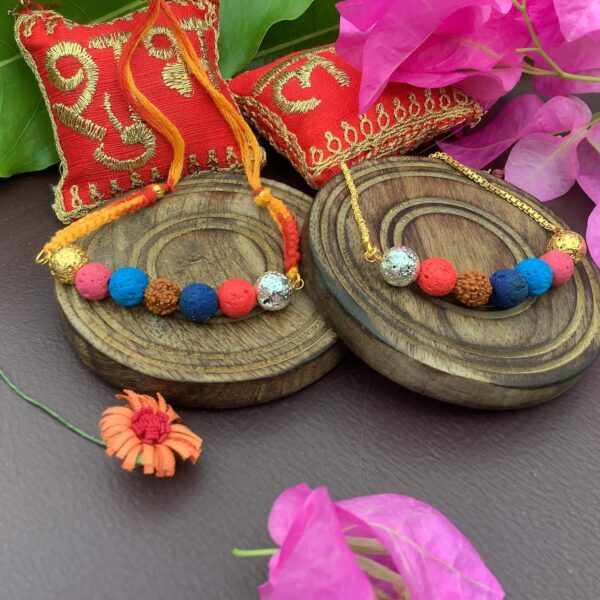 Multicolor Lava and Rudraksh Rakhi Bhaiya Bhabhi Set 2