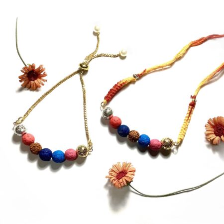 Multicolor Lava and Rudraksh Rakhi Bhaiya Bhabhi set