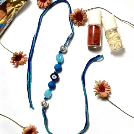 Natural Gemstone Evil Eye Blue Lava Rakhi for Bhaiya