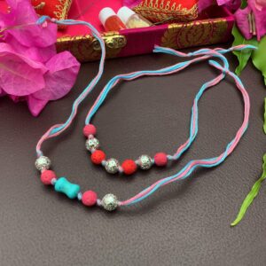 Natural Multicolor Lava and Blue Turquoise Kids Rakhi Combo Set of 2 Stylish