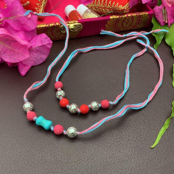 Natural Multicolor Lava and Blue Turquoise Kids Rakhi Combo Set of 2 Stylish