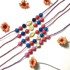 Natural Multicolor Lava and Gold Plated Charms Rakhi Combo set of 5
