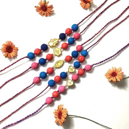 Natural Multicolor Lava and Gold Plated Charms Rakhi (Set of 5)