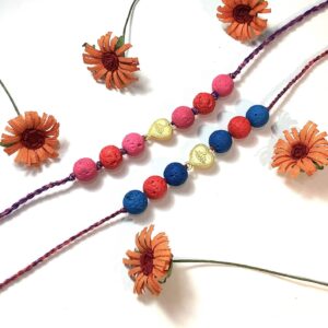 Natural Multicolor Lava and Gold Plated Hearts Kids Rakhi Combo set of 2