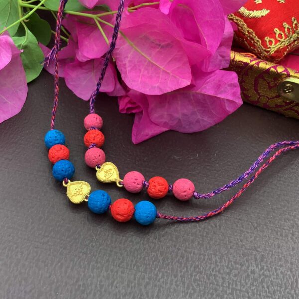 Natural Multicolor Lava and Gold Plated Hearts Kids Rakhi Combo set of 2 Stylish2