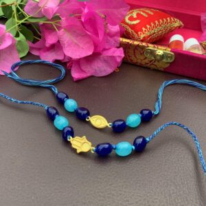 Natural Onyx with Gold plated Hamsa & Evil Eye Rakhi Combo with Packaging