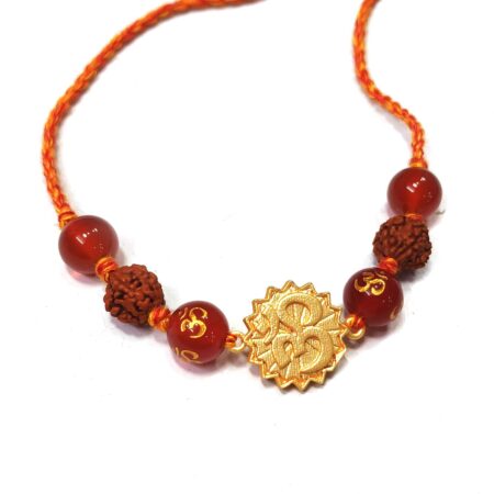 Suryavanshi Orange and Golden OM and Rudraksha Rakhi