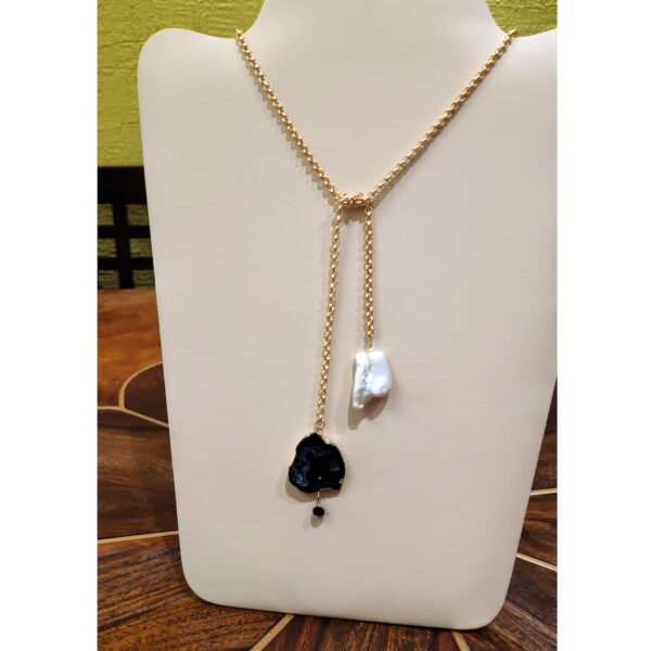 Natural Druzy Crystal and Pearl Tie Knot Gold-Plated Necklace Complete