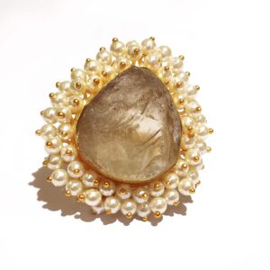 Citrine Statement Cocktail Ring with Pearl Fringe