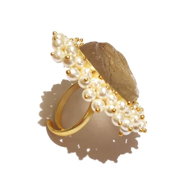 Citrine Statement Cocktail Ring with Pearl Fringe Side
