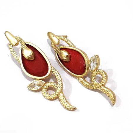Snake Fashion Stud Earrings Gold Plated in Brass and Colored Stones
