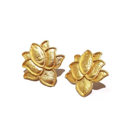 Lotus Floral Earrings studs Gold plated & textured metal