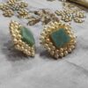 Square Princess stud earrings with natural Quartz and Pearl Halo Fringe - Image 5