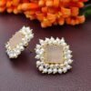 Square Princess stud earrings with natural Quartz and Pearl Halo Fringe - Image 6