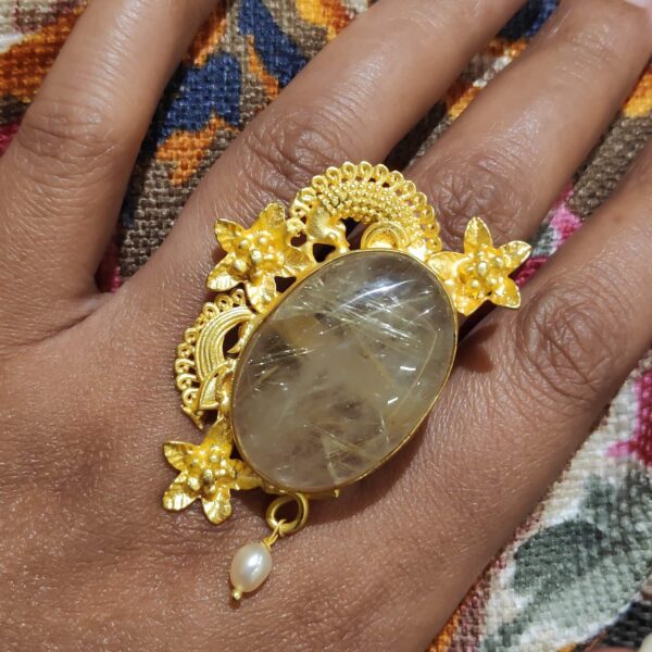 Khushnuma Golden Rutile Quartz, Gold plated Statement Ring - Image 3