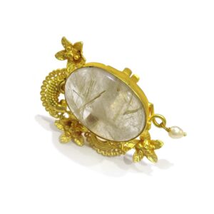 Khushnuma Golden Rutile Quartz, Gold plated Statement Ring