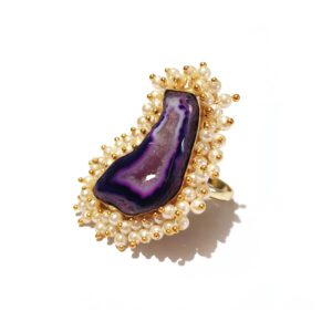 Lilac Agate Pearl Fringe Unique Fashion Ring