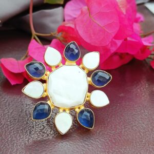Mogra White & Blue Floral Statement Ring