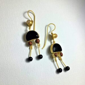 Black Onyx Dancing Feet Gold Plated Hook Danglers Earrings Image 2
