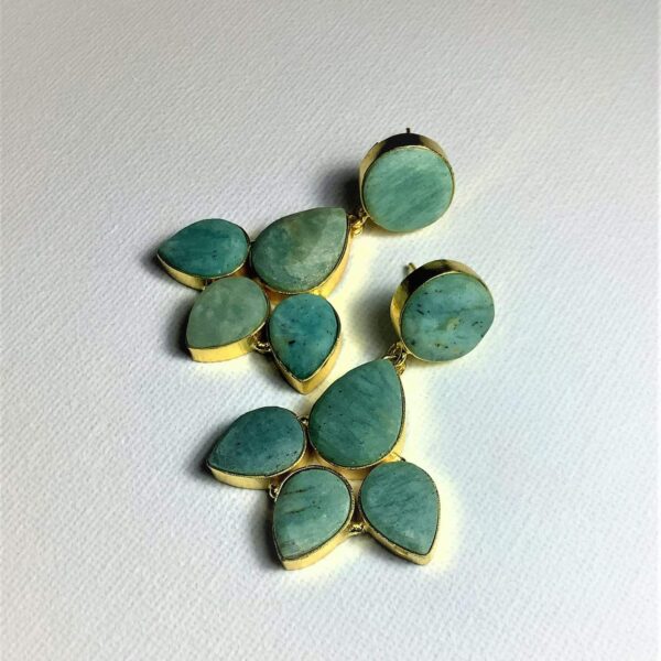 Three Petal Flower Amazonite Green Gold plated Dangler Earrings