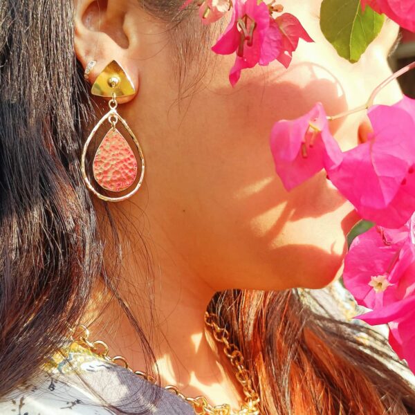 Gold Plated Flexible Textured Bubble Drop Earrings Body Image
