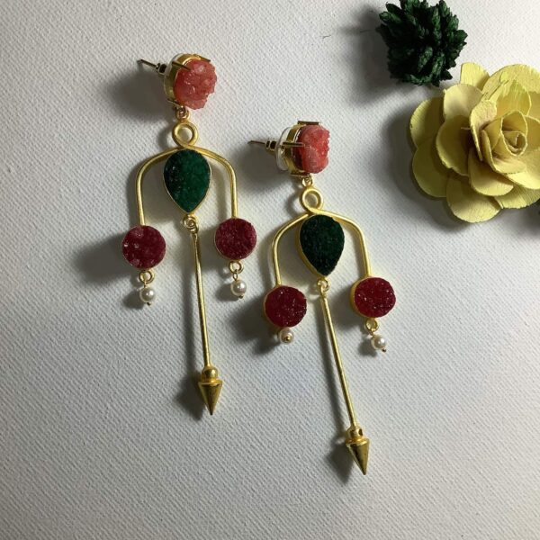 Pendulum Red Green Designer Fashion Earrings in Vogue