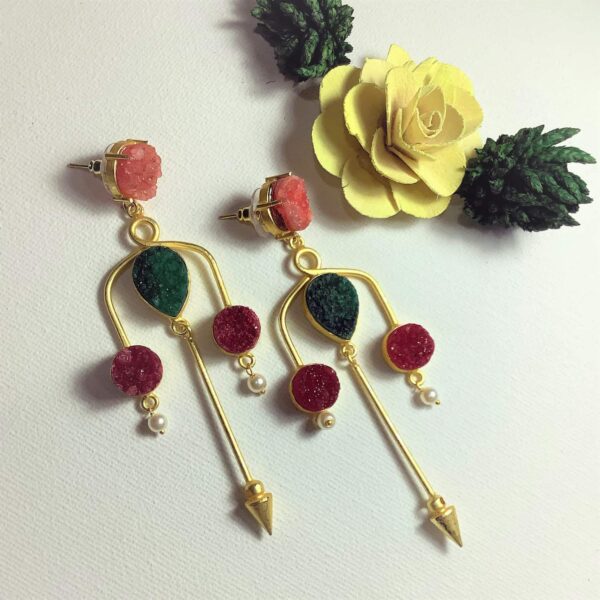 Pendulum Red Green Designer Fashion Earrings in Vogue Image 2