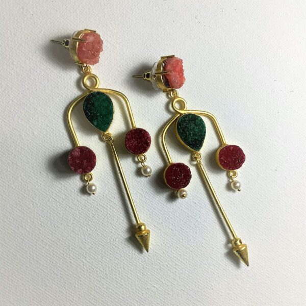 Pendulum Red Green Designer Fashion Earrings in Vogue Image 3