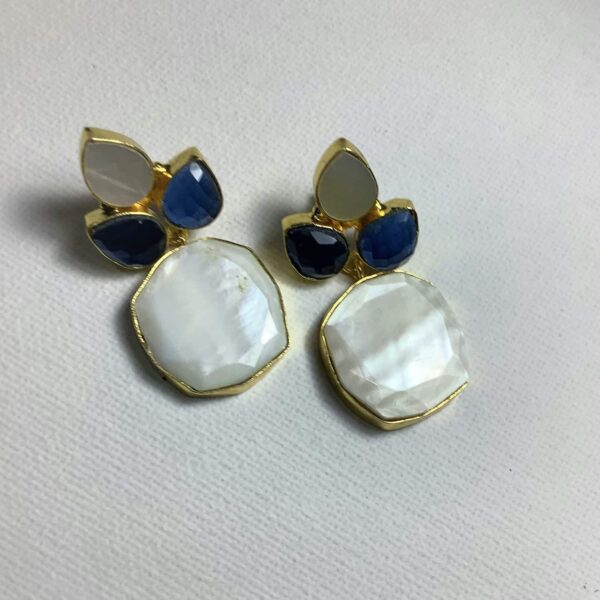 Three Petal Blue Quartz and Mother of Pearl Earrings