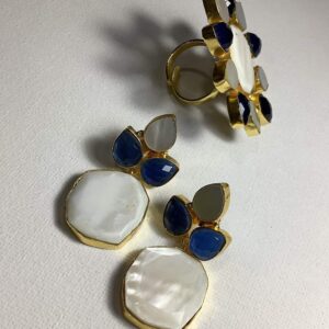 Three Petal Blue Quartz and Mother of Pearl Earrings Image 3