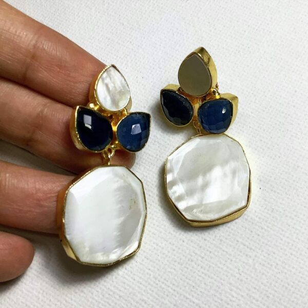 Three Petal Blue Quartz and Mother of Pearl Earrings