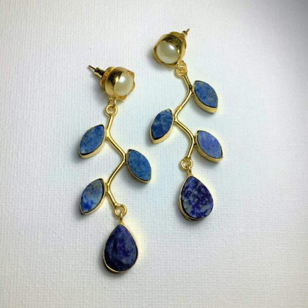 Zigzag Blue Lapis and Pearl dangle Gold Plated Fashion Earrings