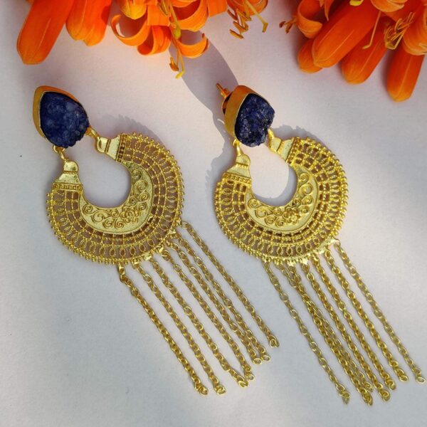 Sugar Kissed Druzy Gold Chandbali Tassel Earrings for women